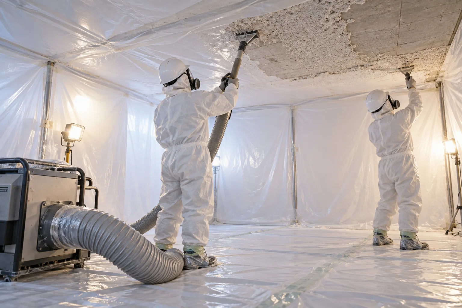 隔離養生した室内でのアスベスト除去作業（イメージ）