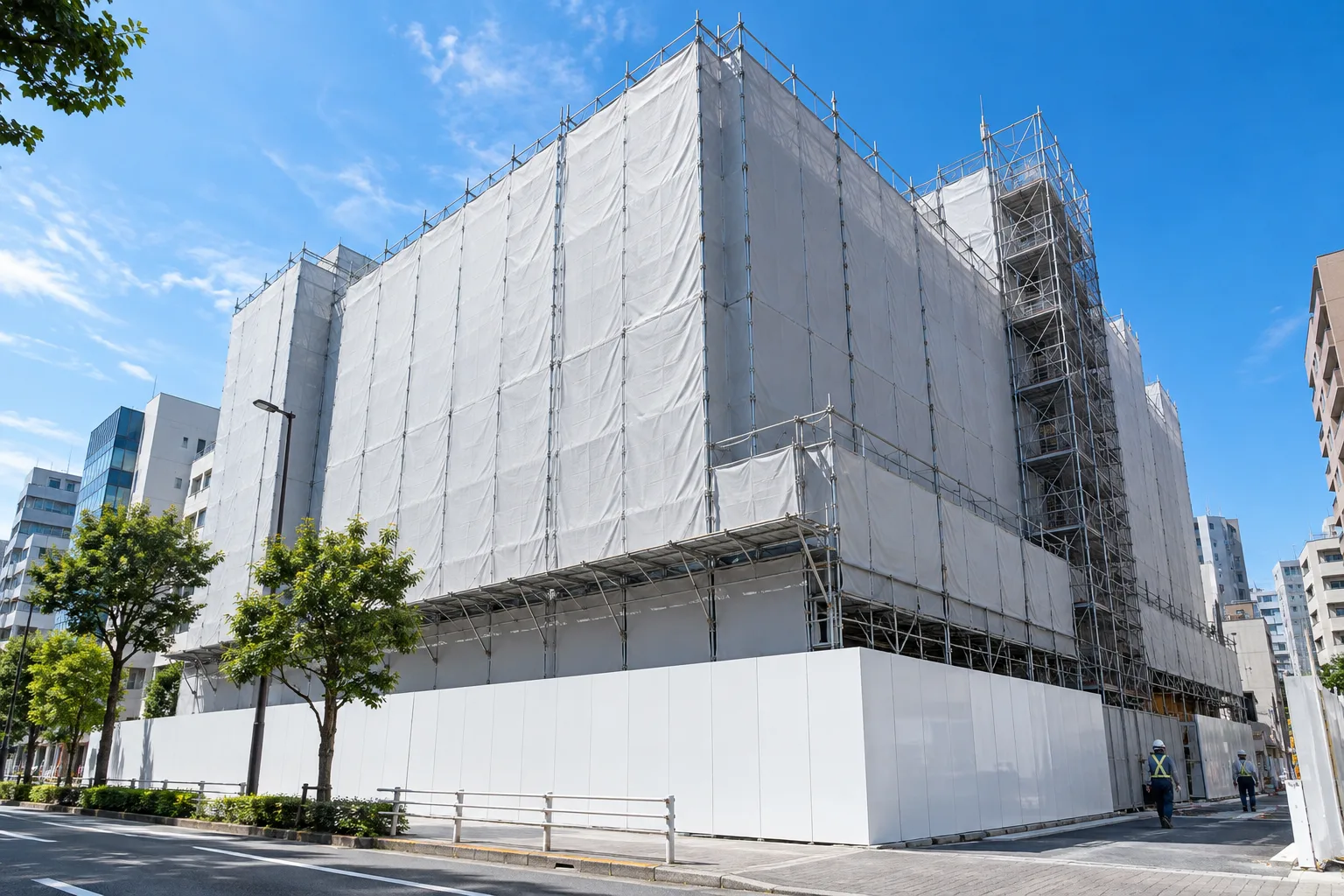 養生シートで覆われた解体現場（イメージ）